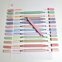 Stylos surligneurs mignons et kawaii à double pointe, pastel, 12 couleurs, sans bavure, pointe biseautée, logo personnalisé pour promotion en magasin
