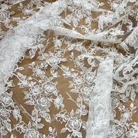 Tissu en dentelle guipure française blanche à sequins AFFINITY pour robes de soirée et robes de mariée