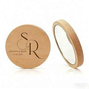 Espejo Redondo de Madera, Regalo Personalizado Grabado para Damas de Honor, Recuerdo para Despedida de Soltera, Recuerdos de Boda para Invitados - Product Image 1
