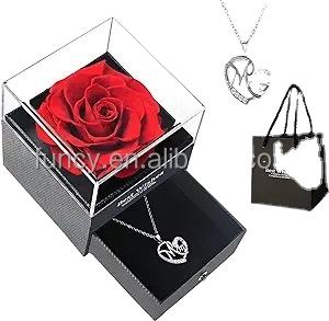 Venta al por mayor I Love You Collar Flores eternas Pequeña joyería Rosa en caja Flor preservada - Product Image 4