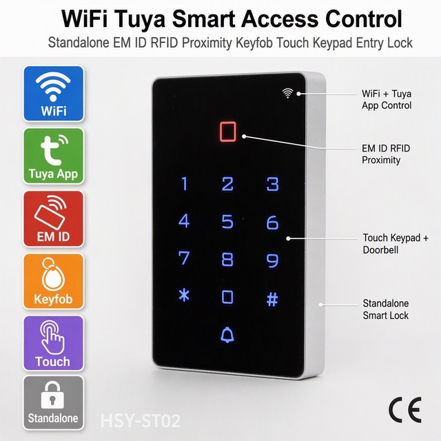 WiFi Tuya App Smart Access Control Standalone EM ID RFID Proximity Keyfob Touch Keypad Entry Lock Door Office Security System