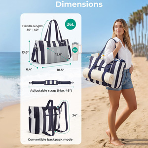 Bolsa de Playa Personalizada con Logotipo, Gran Capacidad, Estilo Minimalista a Rayas, Bolsa de Viaje de Fin de Semana, Bolso Multifuncional - Product Image 3