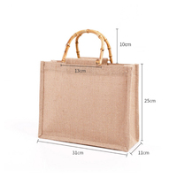 Sac fourre-tout en jute biodégradable et écologique avec logo personnalisé, poignée en bambou – Réutilisable pour cadeaux de demoiselles d'honneur, emballage de bougies, artisanat, plage