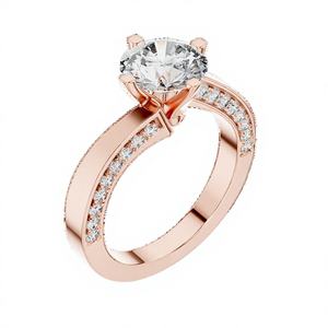 Bague élégante en or rose 18 carats plaqué rhodium avec diamant solitaire de laboratoire de 1,5 carat et pierres latérales, certifiée IGI, pour mariage, fiançailles et soirées - Product Image 1