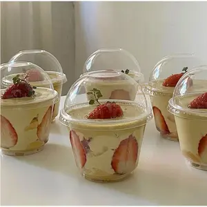 Custom Disposable Clear Smoothie Cups With Lids Fruit Yogurt Dessert Bowl Plastic Cup For Ice Cream 20oz Plastic Cups With Lids