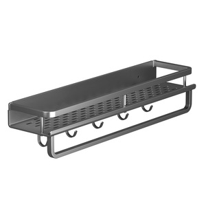 Estante de pared de acero al carbono con base hueca, barra para toallas y ganchos, tendencia 2026 para el hogar - Product Image 5