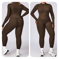 Grande taille vêtements de sport légers Slim Fit femmes à manches longues fermeture éclair complète sport Yoga hauts vestes d'entraînement trous pour les pouces
