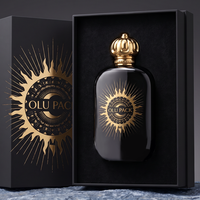 Flacon de parfum vintage en verre de 100 ml avec bouchon noir pour étiquette personnalisée en feuille d'or, coffret cadeau assorti pour emballage de parfum, vente en gros