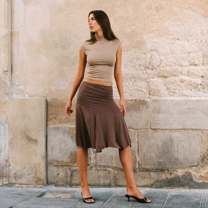 Falda Larga de Verano 2026, Estilo Minimalista, Color Sólido, para Mujer, con Dobladillo Irregular en Cola de Pescado, Elegante, Casual, para Oficina, Uso Diario - Product Image 2