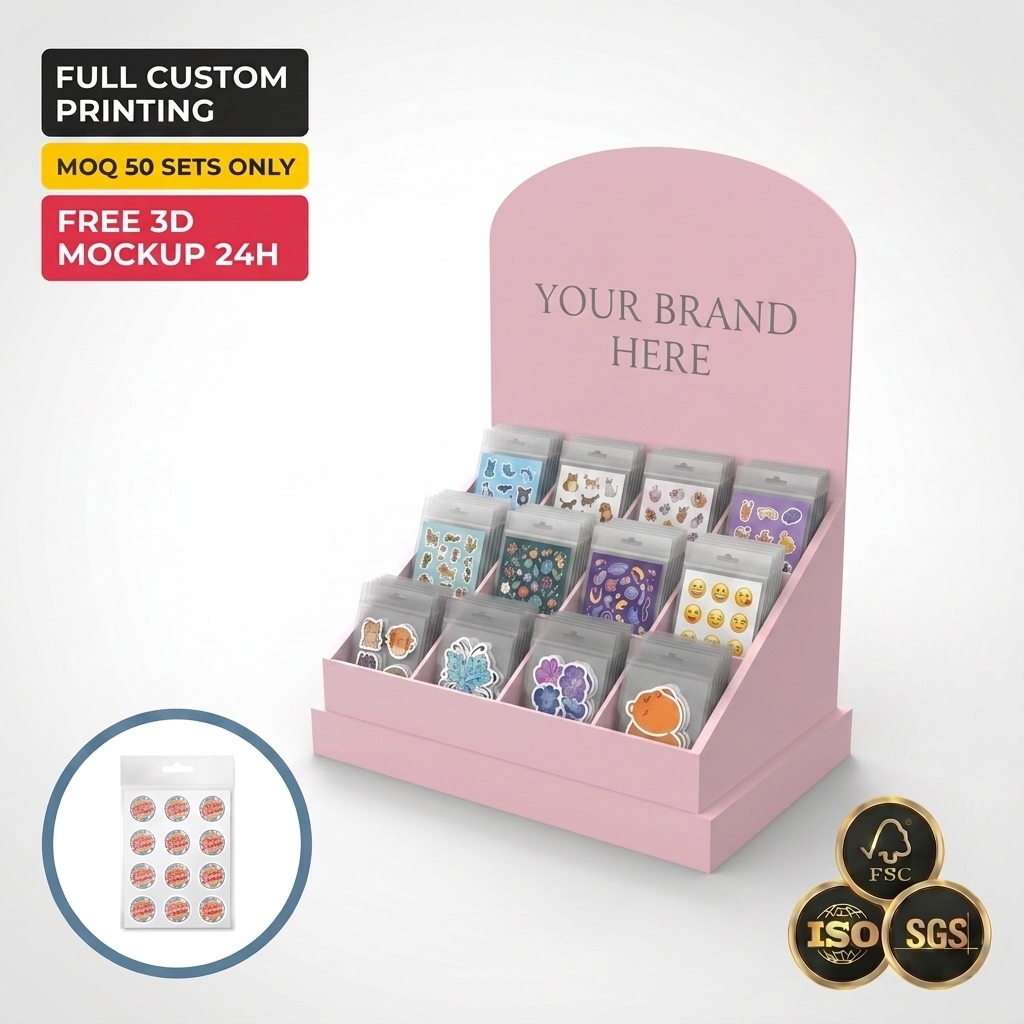 Custom Cardboard Countertop Display Stand Retail Counter Organizer Rack for Stickers Lipstick Cosmetics Toys Small Products