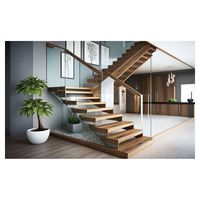 Escalier droit minimaliste pour la maison, avec support dissimulé, design flottant, main courante en verre trempé, pour intérieur de villa moderne