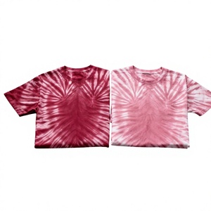 Camiseta Tie Dye para Mujer, Cuello Redondo, Manga Corta, Corte Holgado, 100% Algodón, Informal, Primavera Verano, Tejido Jersey, Patrón Rojo y Rosa - Product Image 2