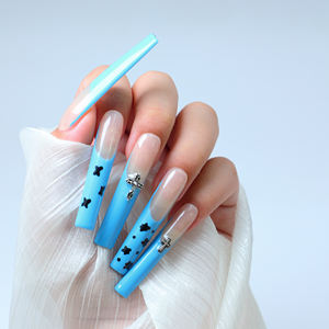 Uñas postizas de ataúd cuadradas largas de cobertura completa al por mayor, uñas acrílicas de lujo con pegamento, puntas francesas 3D de mariposa, uñas postizas de alta calidad para dedos. - Product Image 3