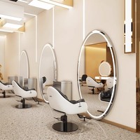 Miroir de coiffeur ovale intelligent à écran tactile lumineux mural en métal, style minimaliste moderne, pour salon de coiffure, vente en gros