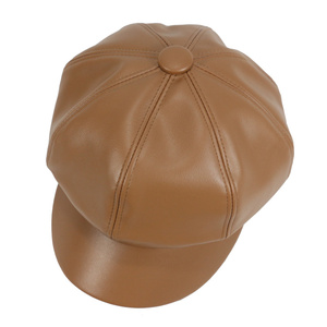 HZO-18140 Chapeau de vendeur de journaux, Cuir PU Plaine Taxi Visière Béret Gatsby Lierre Casquettes pour Femmes - Product Image 2