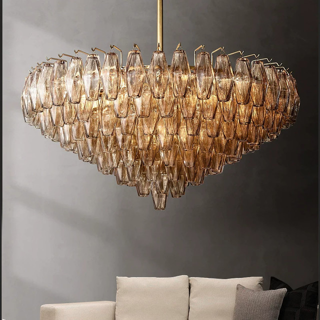Jinyuting French Murano Style Stained Glass LED Chandelier Adjustable Height Customized Hanging Light for Villa Hotel Dining