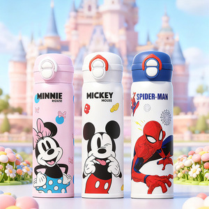 Botella de Agua Infantil con Aislamiento Térmico, Diseño de Mickey, Minnie y Spider-Man, Termo de Acero Inoxidable con Doble Función y Pajita - Product Image 1