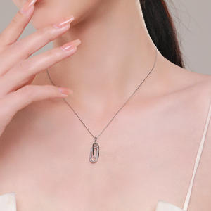 Minimalist Sterling Silver Pendant Necklace - S925 Double Ellipse Ring Micro Inlaid Zircon <b>Cross</b> <b>Chain</b> Women's Jewelry - Product Image 2