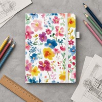 Carnet à couverture rigide aux coins arrondis, impression personnalisée aquarelle, bande élastique blanche, bloc-notes pour journalisation quotidienne