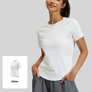 Wholesale Women's Yoga Short Sleeve Perforated Back <b>Raglan</b> Slim Fit Workout Shirt Quick Dry Breathable Running Athletic T Shirt - Product Image 4