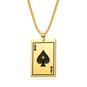 Collier vintage en acier inoxydable 316 avec pendentif chanceux gravé As de Pique, Roi, Cœur, unisexe, cadeau, bijoux en gros - Product Image 5