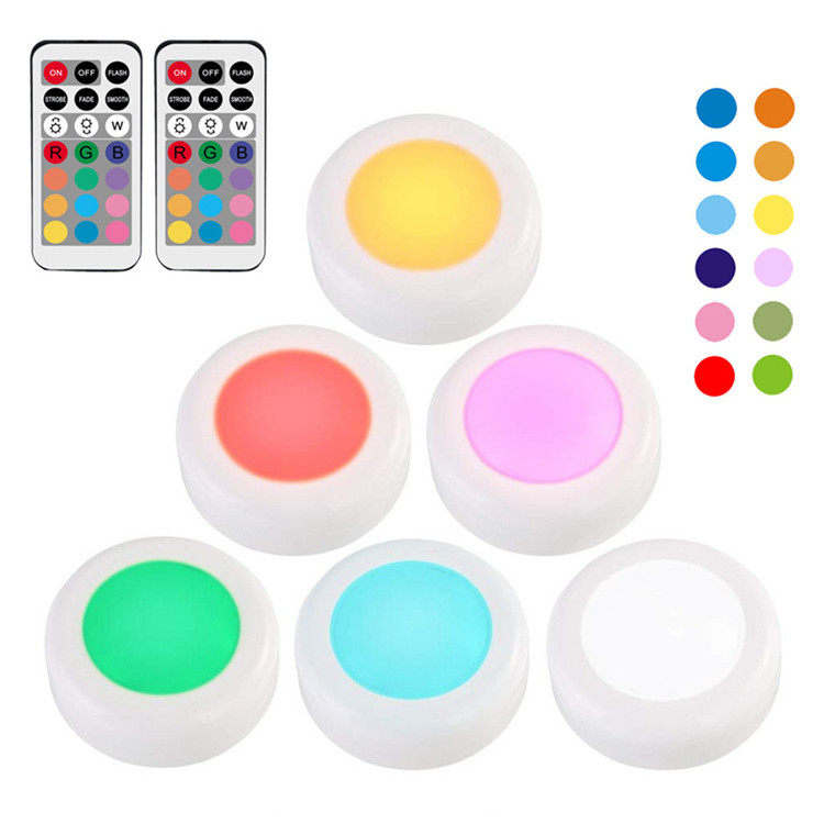 Оптовая продажа, 6PK светодиодные лампы RGB с дистанционным управлением, маленький цветной ночник, светильник для шкафа с батареей