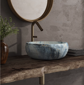 Lavabo Redondo de Mármol de Lujo Estilo <span class=keywords><strong>Bauhaus</strong></span> Moderno, Diseño Artístico de Alta Gama para Baños de Hoteles, Casas de Huéspedes y Clubs - Product Image 6