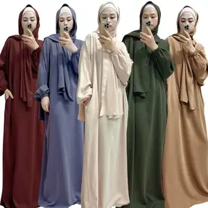 Vestuário Muçulmano Tradicional Islâmico EID Nida Plain One Piece Mulheres Jilbab Abaya Vestido Muçulmano com Hijab