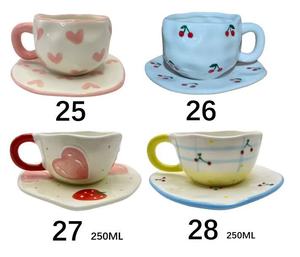 Classic Retro Ins Flower Pink Ceramic Tea Cup and Saucer Set Hand-Kneaded Asymmetrical Dessert Bowl and Mug for Coffee and Tea - Product Image 6