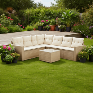 Ensemble de canapés de jardin en rotin beige 6 places, mobilier d'extérieur résistant aux intempéries, design contemporain - Product Image 2