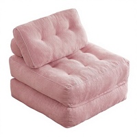 Sofá Cama Plegable de Tela Moderno de Una Plaza, Futón para Adultos, Sala de Estar, Espacios Pequeños, Convertible, Rosa