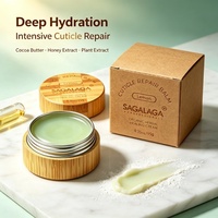 Baume réparateur pour cuticules SAGALAGA 15g, à base de plantes naturelles, avec pot en bambou, pour cuticules gercées et ongles secs, logo personnalisé