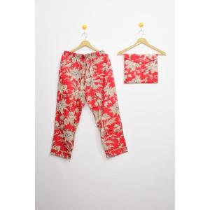 Meilleur ensemble de pyjama en coton floral rouge en gros, imprimé à la main, vêtements de nuit pour femmes, ensembles de vêtements de nuit confortables pour femmes - Product Image 4