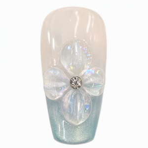 Ongles à presser effet dégradé œil de chat, transparents, avec fleurs et strass, courts, forme stiletto, extension d'ongles printemps-été - Product Image 2