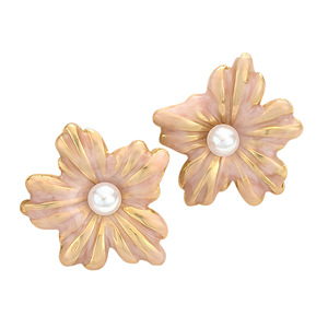 Pendientes <span class=keywords><strong>de</strong></span> <span class=keywords><strong>Acero</strong></span> <span class=keywords><strong>Inoxidable</strong></span> para Mujer, Chapados en Oro, Variedad Simple, Flor Tridimensional, Perla, Piedra Natural - Product Image 5