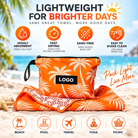 Serviette de plage double face en suède imprimé tropical turc pour adulte avec pochette zippée, sans sable, séchage rapide, légère, pour voyage, piscine, gym