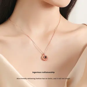 Collier pendentif à projection Dingchao Je t'aime en acier inoxydable, bijoux romantiques, cadeau or argent rose pour femmes - Product Image 3