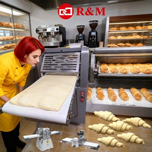 Machine à pâte électrique à bande épaisse pour pain français, croissants surgelés et pâtisseries, avec fonction de laminoir à pâte épaisse, pour pâtes de 600mm, 500mm, 400mm, et pour pâtes de type 'Slab Band Dumpling'. - Product Image 3