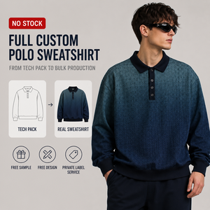 <span class=keywords><strong>Felpa</strong></span> Personalizzata da Uomo <span class=keywords><strong>Blu</strong></span> Sfumato in Pile Pesante con Colletto a Bottoni Oversize a Maniche Lunghe Stile <span class=keywords><strong>Polo</strong></span> - Product Image 1