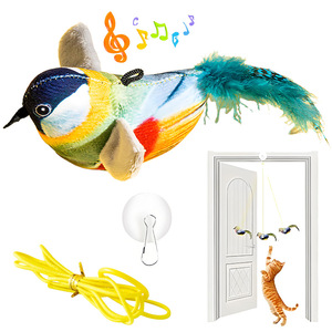 Interactive Pet <b>Cat</b> Toy Soft Plush Feather Tail Lifelike Dog Toy Funny Plastic <b>Ring</b> Bird Toy Battery-operated Catnip Chirp Sound - Product Image 1