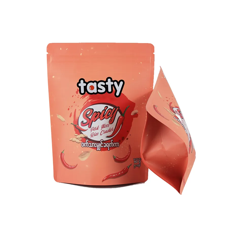 Özel mat turuncu Mylar çanta kurutulmuş aperatif alüminyum folyo torbalar depolama gıda cips paket koku geçirmez Doypack gözyaşı yok