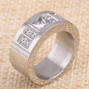 Anillo de Acero Inoxidable y Titanio de 9 mm con Circonitas Geométricas, Joyería de Moda para Mujer, Regalo - Product Image 4