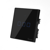 SONOFF T3UK 3C TX Wifi Sakelar Lampu Hitam Sentuh Dinding 3 Gang Berfungsi dengan Alexa dan Google Home Penjualan Terbaik