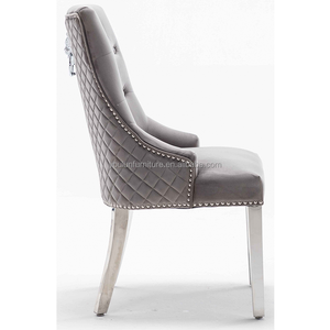 Patterned Gold Chrome Legs Tufted <strong>Back</strong> Velvet Dining <strong>Chair</strong> With lion <strong>Knocker</strong> Pattern <strong>Back</strong> - Product Image 5