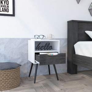 DB Fugaz Mesita de noche Cajón individual Estante abierto Antiguo Francés Moderno Madera maciza Roble ahumado/Acabado blanco para muebles de dormitorio para el hogar - Product Image 5