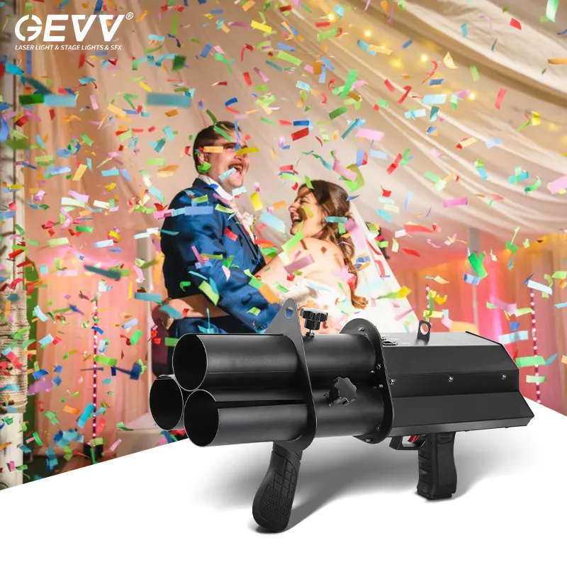 GEVV 현대 소설 디자인 3 샷 무대 색종이 조각 기계 알루미늄 전기 결혼식 색종이 대포 총