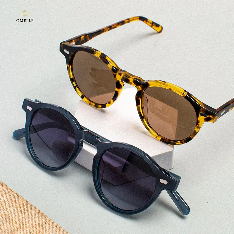 Omelle Customized Designer Shades Retro Round Cellulose Mazzucchelli Acetate Men Women Sunglasses