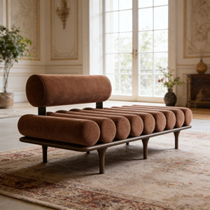 Divano Tubolare Contemporaneo in Velluto Marrone con Struttura in Metallo <span class=keywords><strong>e</strong></span> Tavolino Laterale per Interni Chic - Product Image 5