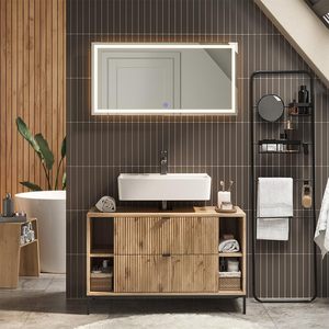 Vente directe d'usine, meuble-lavabo de salle de bain gris avec miroir LED - Product Image 6