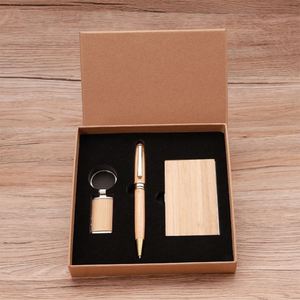 Bamboo Keychain <b>Set</b> Business Card Box <b>Gift</b> Enterprise Company Staff Meeting Business <b>Gift</b> <b>Set</b> of Bamboo and Wood - Product Image 2